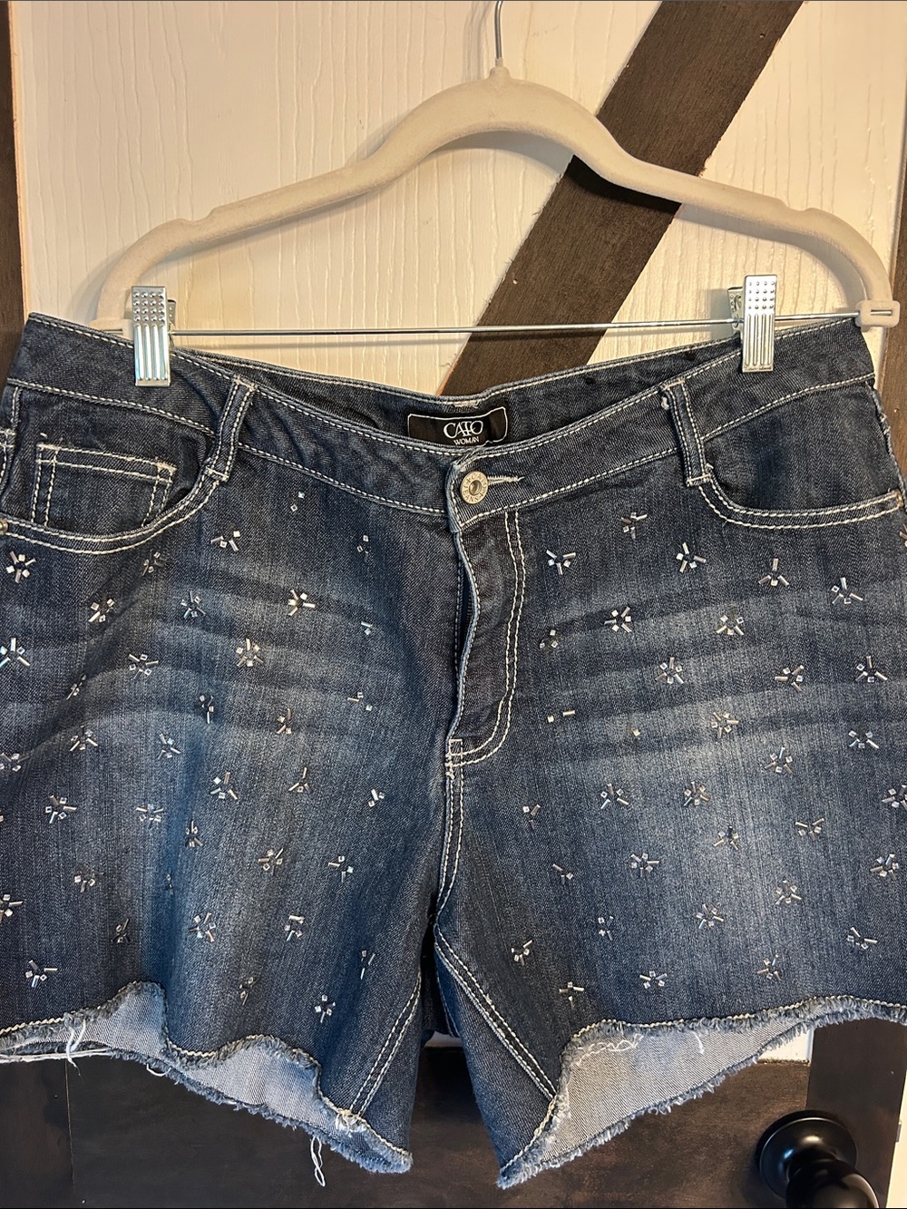 Cato Dark Blue Embroidered Denim Cutoff Shorts